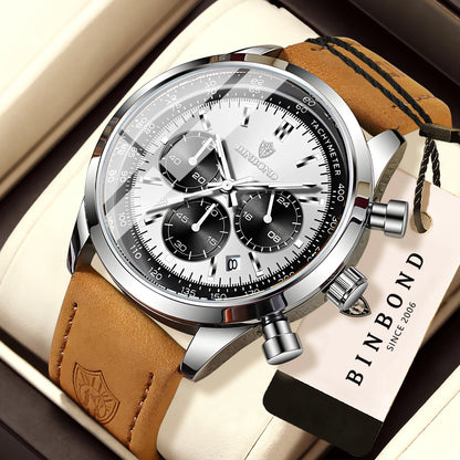 Montre chronographe BINBOND à quartz robuste et précise pour homme, de luxe, avec date automatique, lumineuse et étanche, style décontracté.