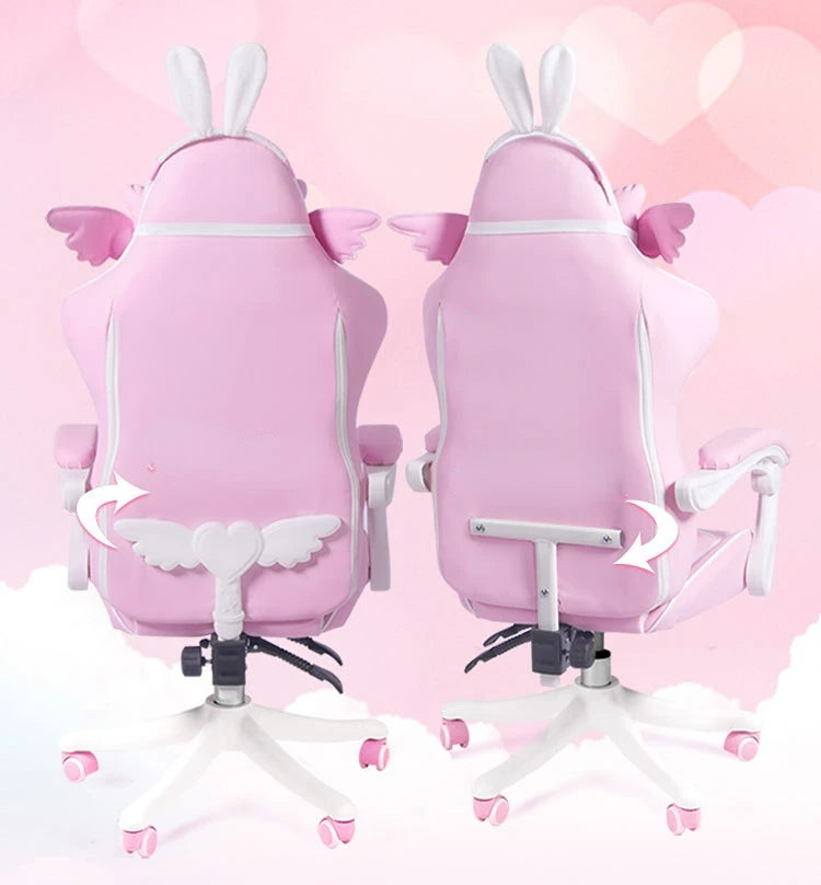 Pink Gaming Chair for Girls with Footrest, Ergonomic Swivel Gaming Chair, Adjustable Office Computer Chair, Cute Cartoon Gamer Chair