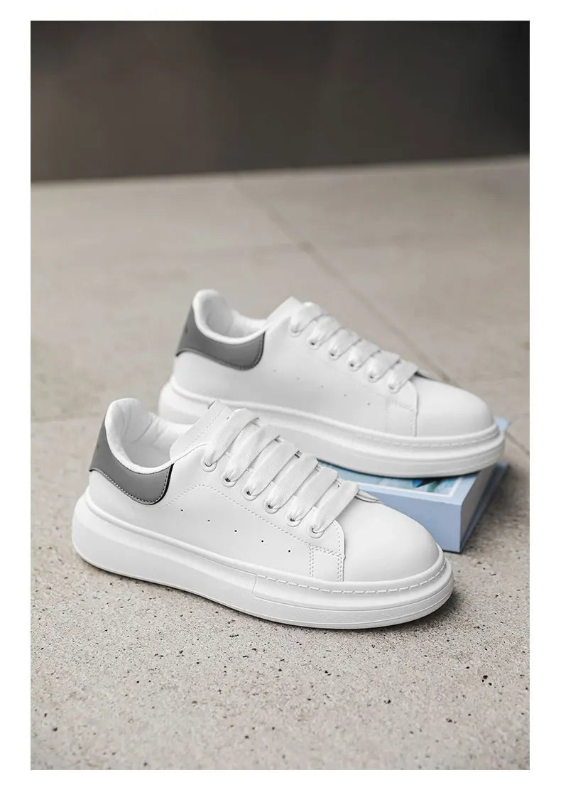 White Minimalist Sneakers for Men Comfy Leather Casual Sneakers Platform Skateboard Shoes Outdoor Low-Cut Men's Sports Shoes