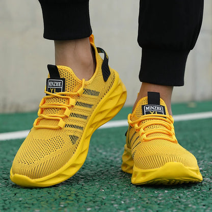Unisex herresneakers – komfortable, åndbare løbesko til par, kvinder, tennis og sport, størrelse 37-47, gule vandresneakers