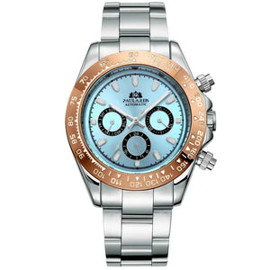 Automatic Watches for Men Mechanical Self Weind Gold Stainless Steel Glacier Ice Blue Chestnut Brown Bezel Reloj Hombre Baratos