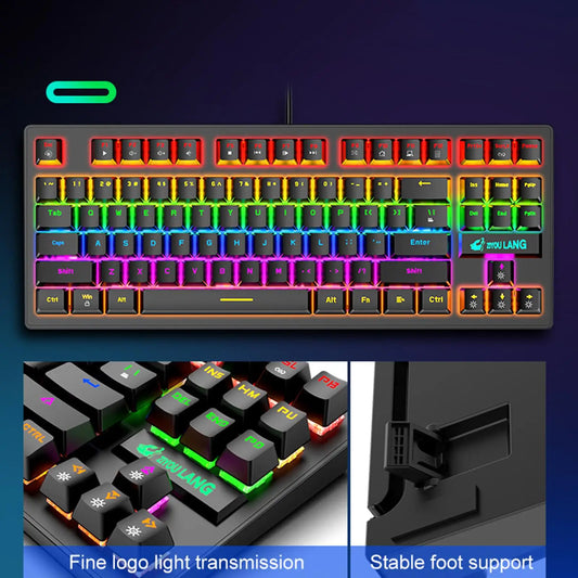 USB Mechanical Gaming Keyboard, Anti-ghosting Detachable Panel, Rainbow Backlit, Gamer for Gaming Computer Desktop PC Compact