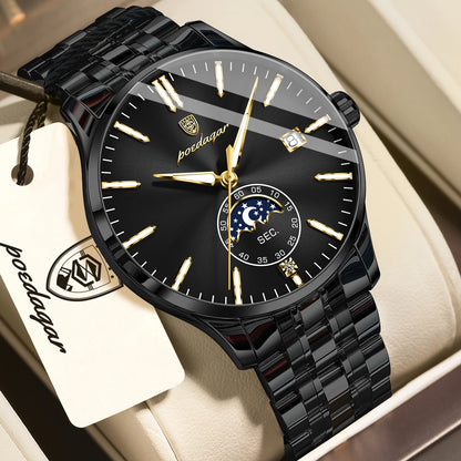 Montre homme de luxe POEDAGAR, style décontracté, en acier inoxydable, à quartz, étanche, lumineuse, avec date, élégante.