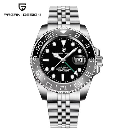 Relógio PAGANI DESIGN 40MM GMT para Homem, Luxo, Safira AR, Mecânico, Luneta em Cerâmica, Automático, 100M à Prova de Água, Relógio para Oferta