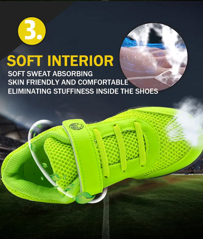 Zapatillas de fútbol para niños y niñas Tf, con cierre de velcro, sin tacos, para lacrosse, para principiantes, para críquet y para béisbol
