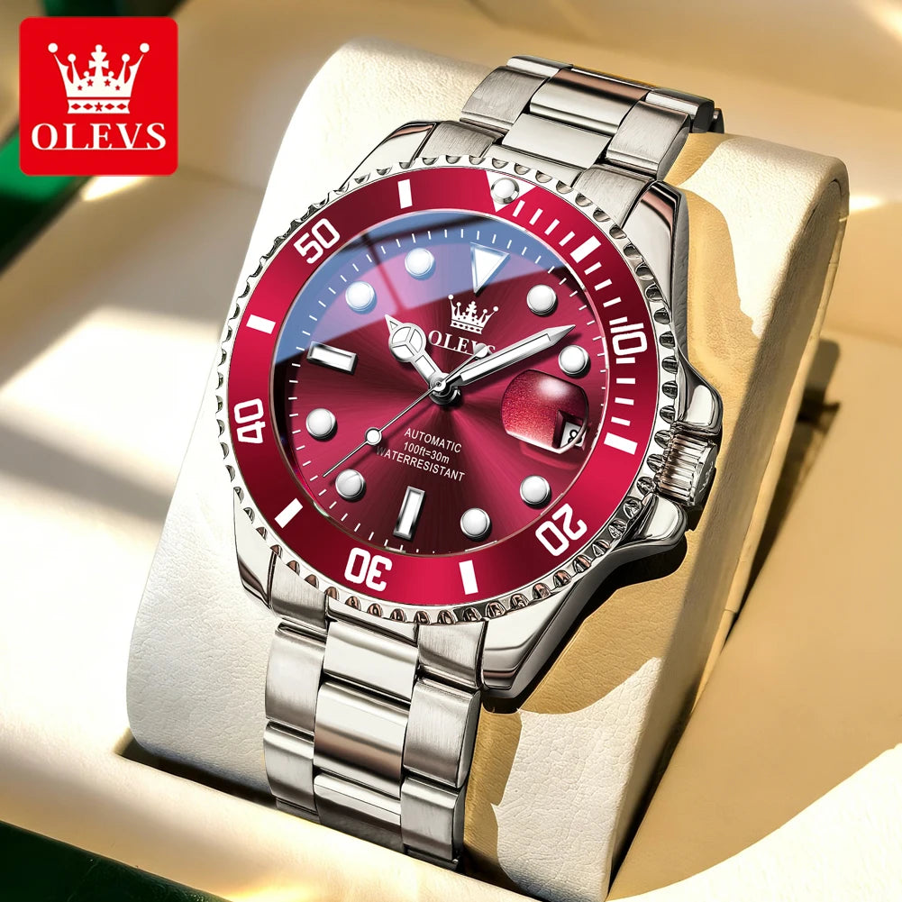 Reloj mecánico automático de lujo para hombre OLEVS 6650 – Resistente al agua, luminiscente, correa de acero – Reloj de pulsera para hombre, estilo profesional, marca de prestigio