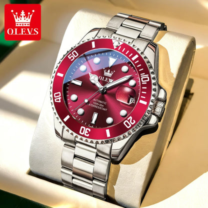 Reloj mecánico automático de lujo para hombre OLEVS 6650 – Resistente al agua, luminiscente, correa de acero – Reloj de pulsera para hombre, estilo profesional, marca de prestigio