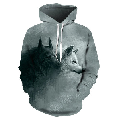 Bluzy z kapturem z nadrukiem 3D wilka, dla mężczyzn i kobiet, modne, casualowe, oversize, pulower w stylu hip-hop Harajuku, streetwearowe hoodie