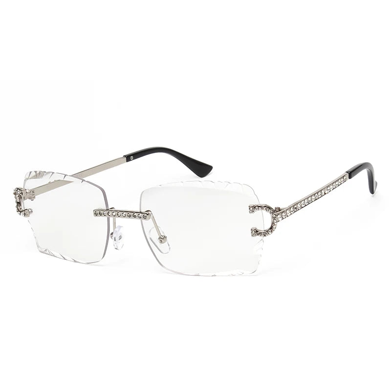 Fashion Rimless Square Sunglasses Vintage Diamond Brand Design Cut Lens Sun Glasses Men Women Metal Frame Luxury Eyewear