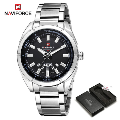 Montre pour homme NAVIFORCE, entièrement en acier, étanche, style décontracté, mouvement à quartz avec affichage de la date – Montre-bracelet de luxe pour homme, d'une marque de premier plan.
