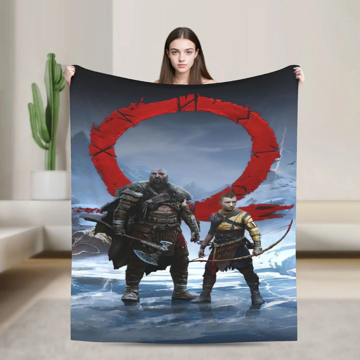 God of War Games Kratos Cartoon Blanket Warm Soft Pattern Plush Throw Blanket For Couch Chair Sofa Bed Bedspread Bed Cover