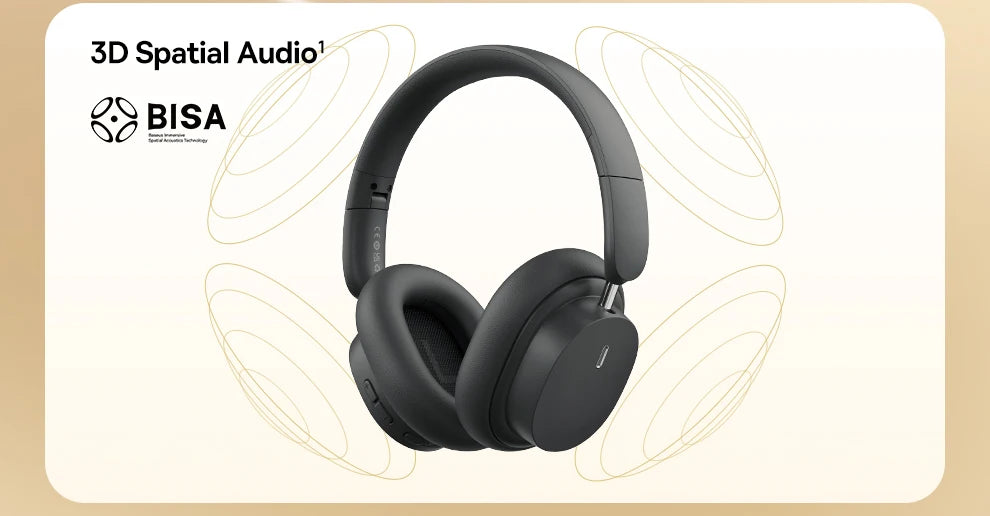 Baseus Wireless Bluetooth 5.3 Over-Ear Headphones – HiFi 40mm Driver, 70H Playtime Foldable Headset with Spatial Audio
