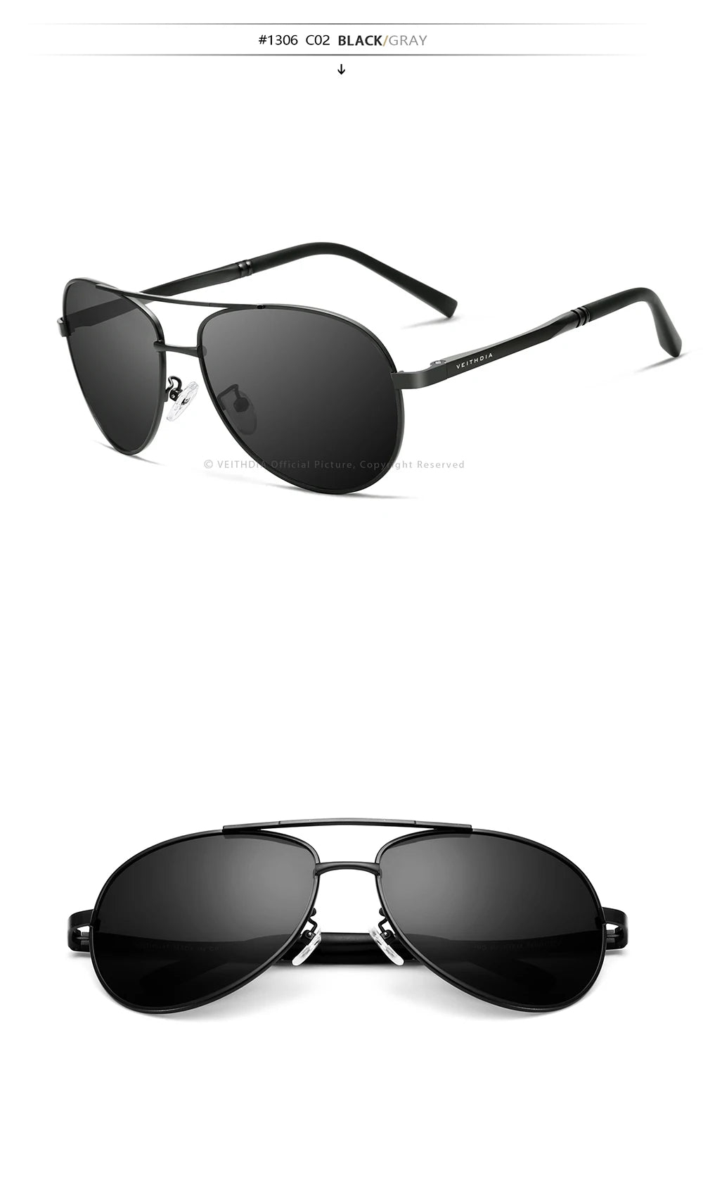 VEITHDIA Men's Polarized UV400 Sunglasses Vintage Designer Goggle Classic Fashion Outdoor Driving Sun Glasses For Male VT1306