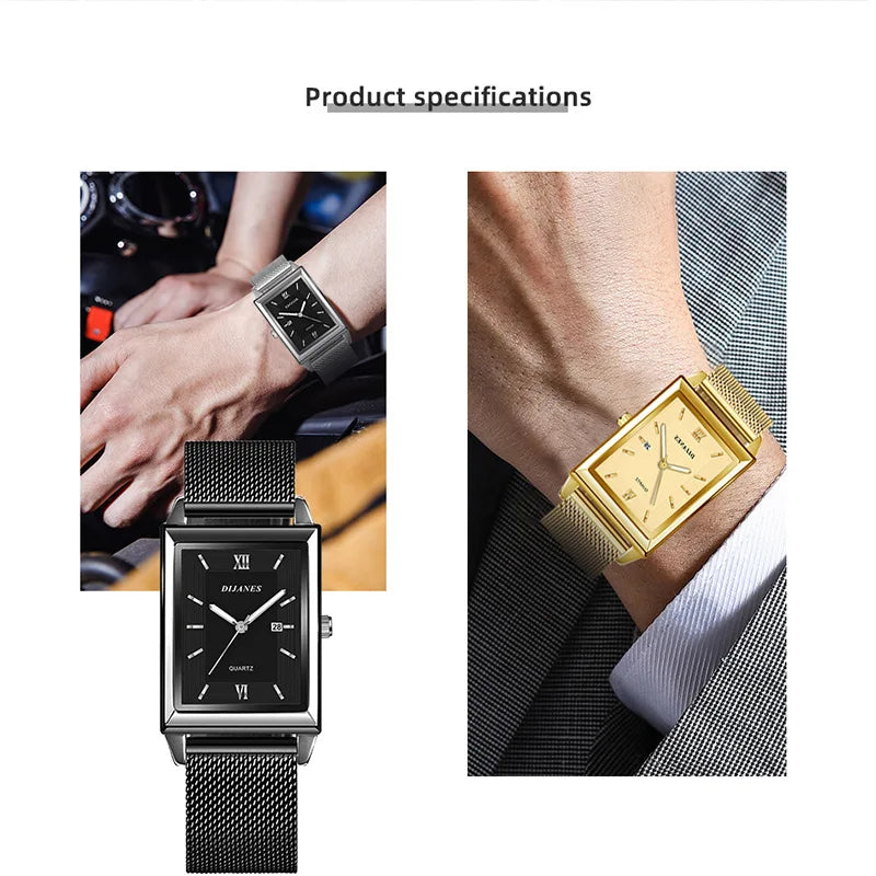 Fashion Watches for Men Luxury Rectangle Stainless Steel Men's Quartz Wristwatch Business Man Watch Clock Gift relogio masculino