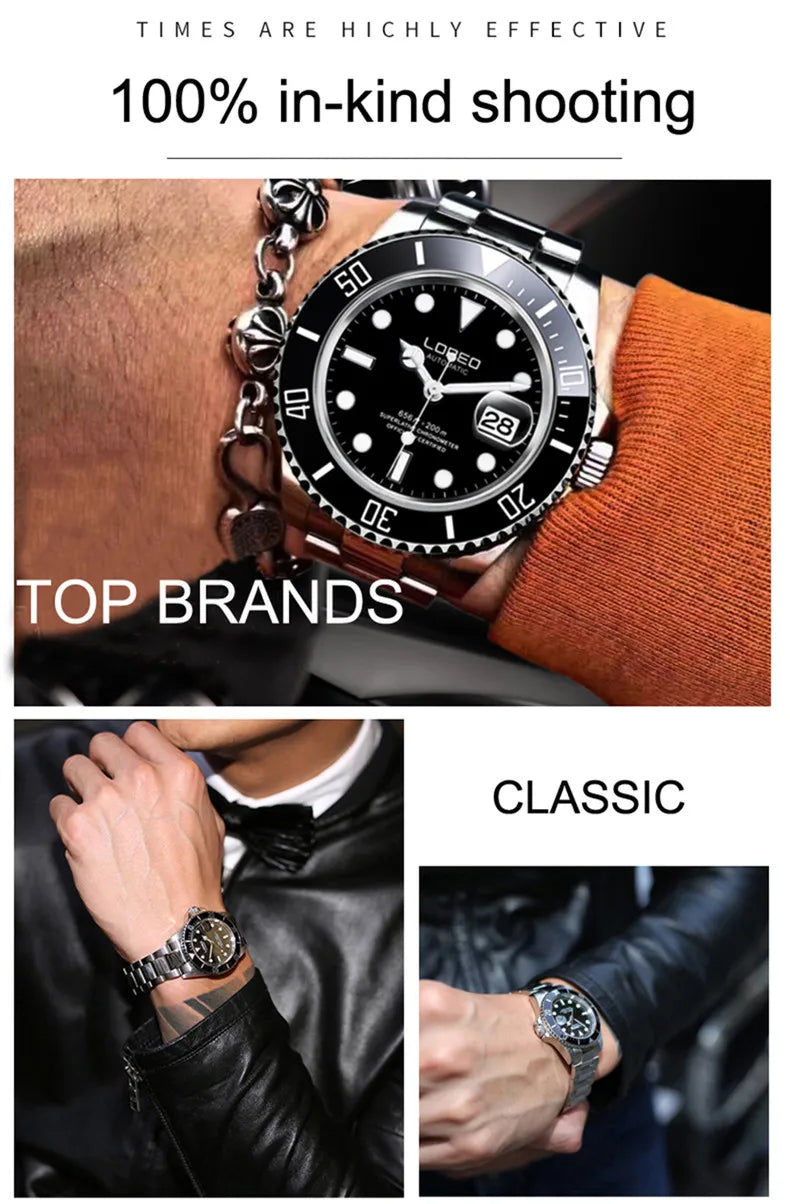 LOREO Original Men's Business Watch 20ATM Waterproof Wristwatch Top Brand Casual Sport Seagull Automatic Mechanical Watch Men