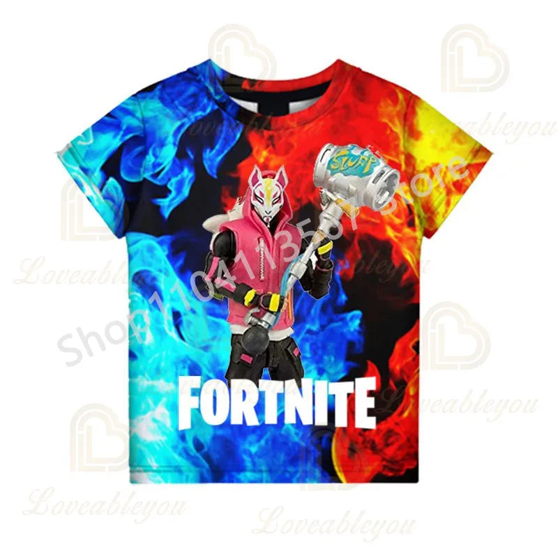 F-Fortnited T-Shirt για νέους: Battle Game – Κοντομάνικα καλοκαιρινά μπλουζάκια για ενήλικες, για εφήβους και έφηβες