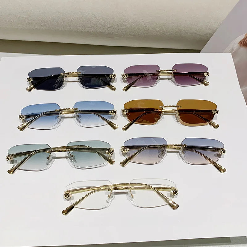 Popular Brand Brown Square Women Sunglasses Fashion Luxury Rimless Rectangle Sun Glasses Female Shades UV400 Vintage Eyewear