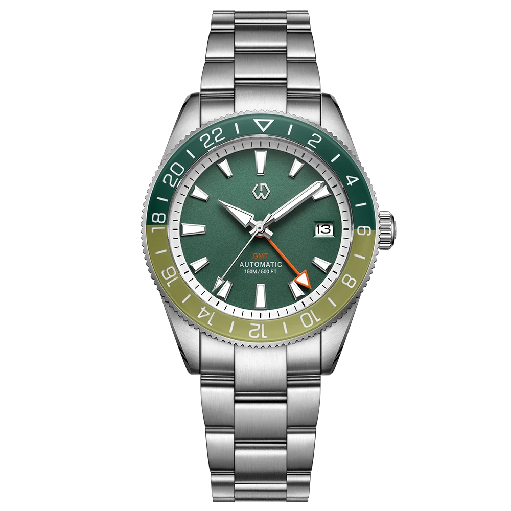 WISHDOIT New NH34 Men's Sports Automatic Mechanical GMT Sapphire Stainless Steel Waterproof 15 ATM With Rubber Strap