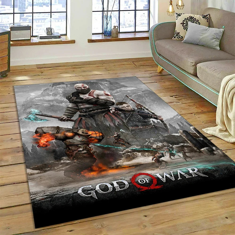 God of War Games Kratos Cartoon 3D Carpet Rug for Bedroom Living Room Home Sofa Decoration,Children Game Large Decor Floor Mat