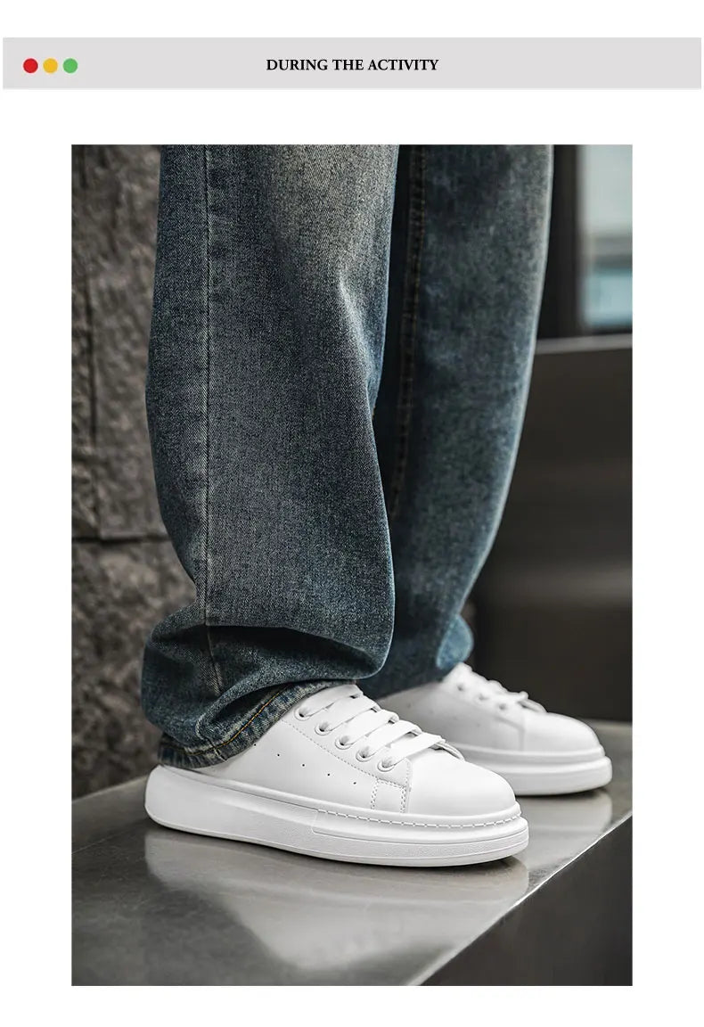White Minimalist Sneakers for Men Comfy Leather Casual Sneakers Platform Skateboard Shoes Outdoor Low-Cut Men's Sports Shoes
