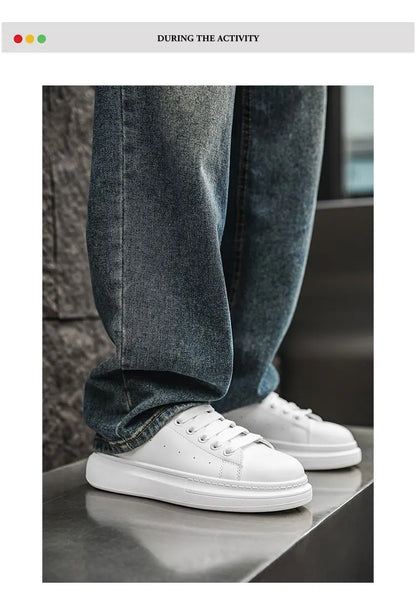 White Minimalist Sneakers for Men Comfy Leather Casual Sneakers Platform Skateboard Shoes Outdoor Low-Cut Men's Sports Shoes
