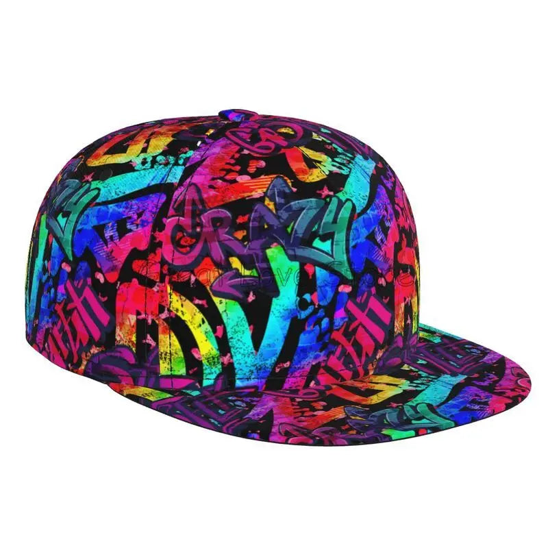Colorful Graffiti Art Print Baseball Cap Adjustable Snapback Hat for Men Women Unisex Hip Hop Caps Flat Bill Brim Hats