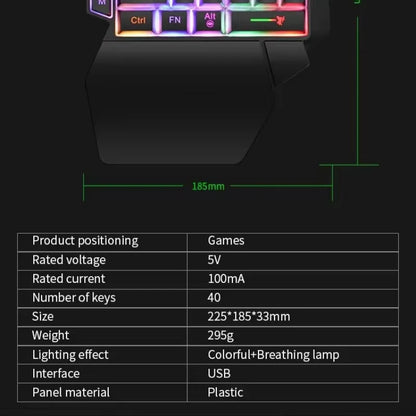 Mini teclado gaming de uma só mão com 35 teclas, USB, ultrafino, com fios e retroiluminado, para portátil, PC de secretária e smartphone