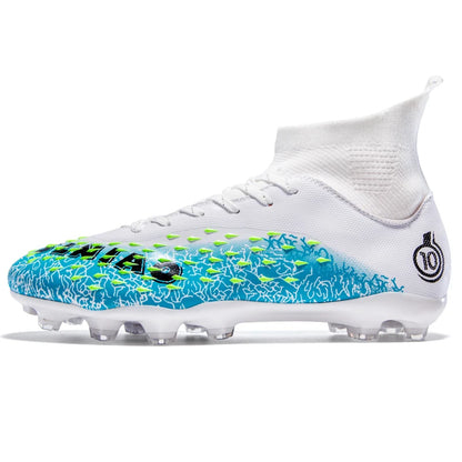 Chaussures de football pour hommes et femmes, chaussures de football à tige haute offrant un bon maintien de la cheville, chaussures d’entraînement légères et antidérapantes pour terrains intérieurs et extérieurs.