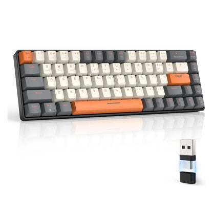 Teclado Mecânico Sem Fios RK68 60%, Bluetooth 5.0/2.4GHz com Recetor 2 em 1 de Modo Duplo, Teclado Gaming de 68 Teclas Hot-Swappable