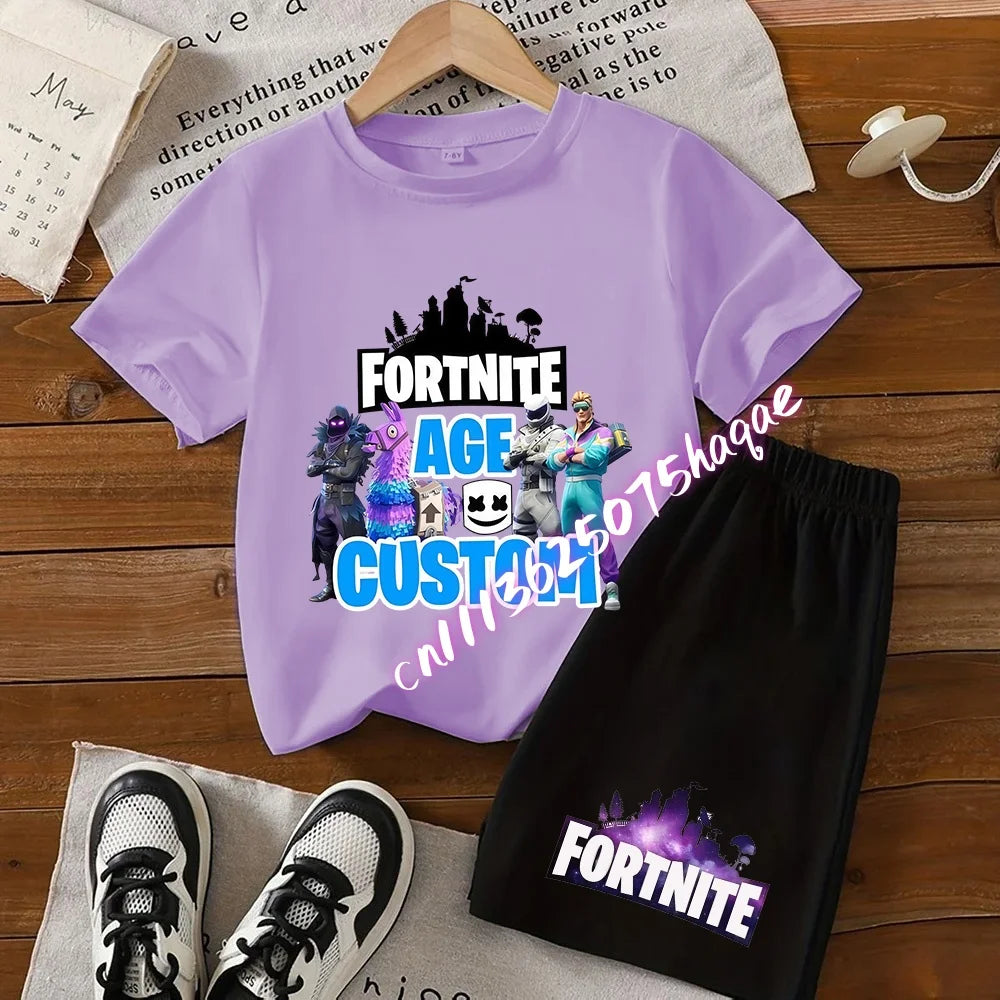 FortnitesT-shirt Shorts for Boys Girl Tee Pants Set Summer 2pcs Children Clothing Tops T-shirts Fortress Night Print Tees Gift