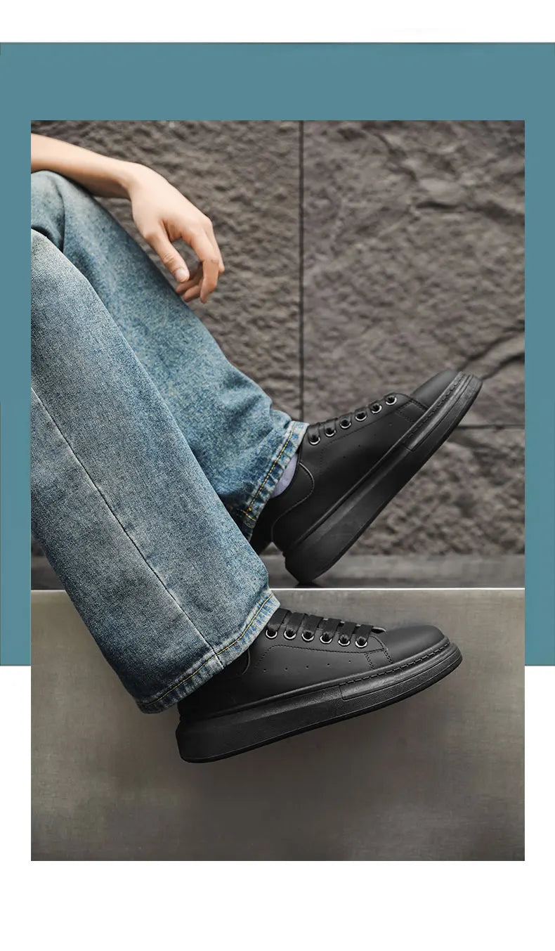 White Minimalist Sneakers for Men Comfy Leather Casual Sneakers Platform Skateboard Shoes Outdoor Low-Cut Men's Sports Shoes