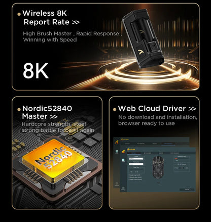 ATTACK SHARK R5 Ultra trådløs gamingmus i kulfiber, PixArt PAW3950MAX-gamingsensor, 42000DPI, 8000Hz, MCU Nordic 52840