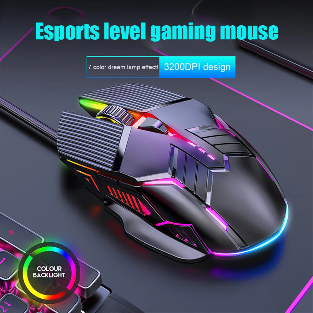3200 DPI Ergonomic Wired Gaming Mouse, USB Computer Mouse, Gaming RGB Backlit Gamer Mouse, 6 Button LED Silent Mice for PC Laptop