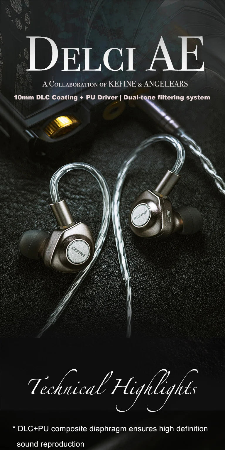 Auricolari cablati Kefine X ANELEARS Delci AE 10mm HiFi IEM – Monitor in-ear con driver DLC+PU e doppia sintonizzazione per musica e gaming