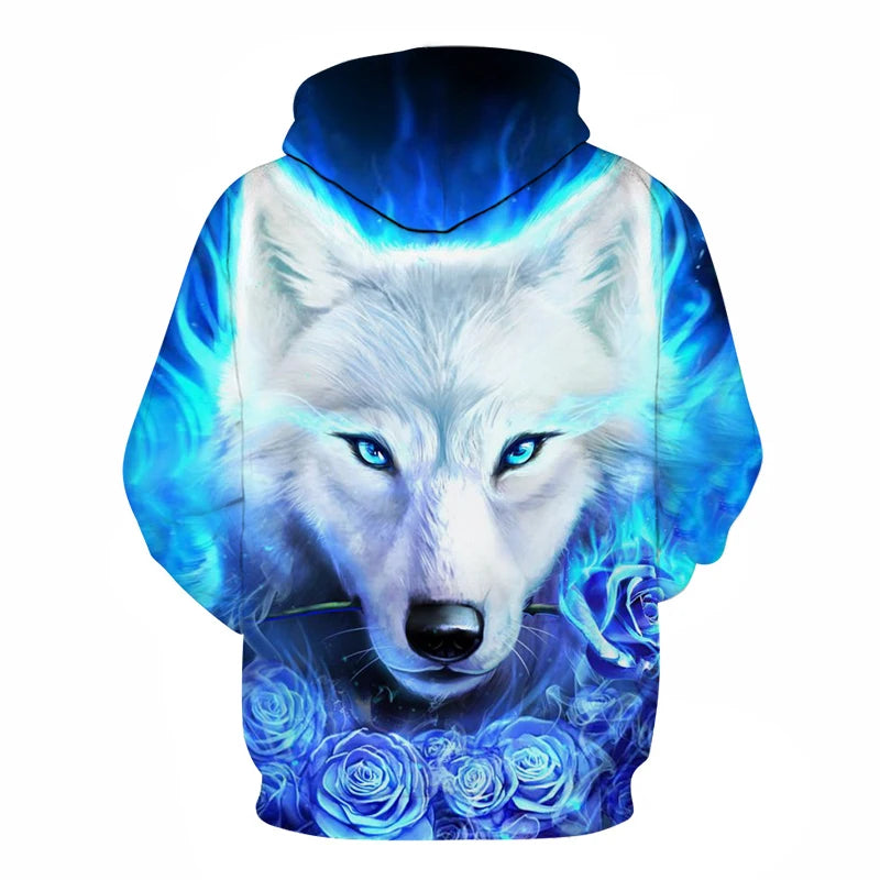 Bluzy z kapturem z nadrukiem 3D wilka, dla mężczyzn i kobiet, modne, casualowe, oversize, pulower w stylu hip-hop Harajuku, streetwearowe hoodie