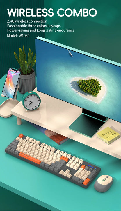 NexusClick Wireless Gaming Office Keyboard&Mouse Set Smart Power Saving Full Size 104 Keys 1600DPI Adjustable USB for Laptop PC