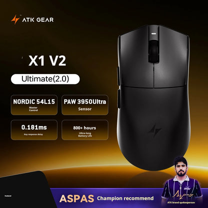 Mouse gaming wireless ATK X1 V2 Ultimate 2.0 Paw3950 Ultra, 54g, ușor, 750ips, latență redusă 0.163ms, 650ips, accesoriu nou, cadou