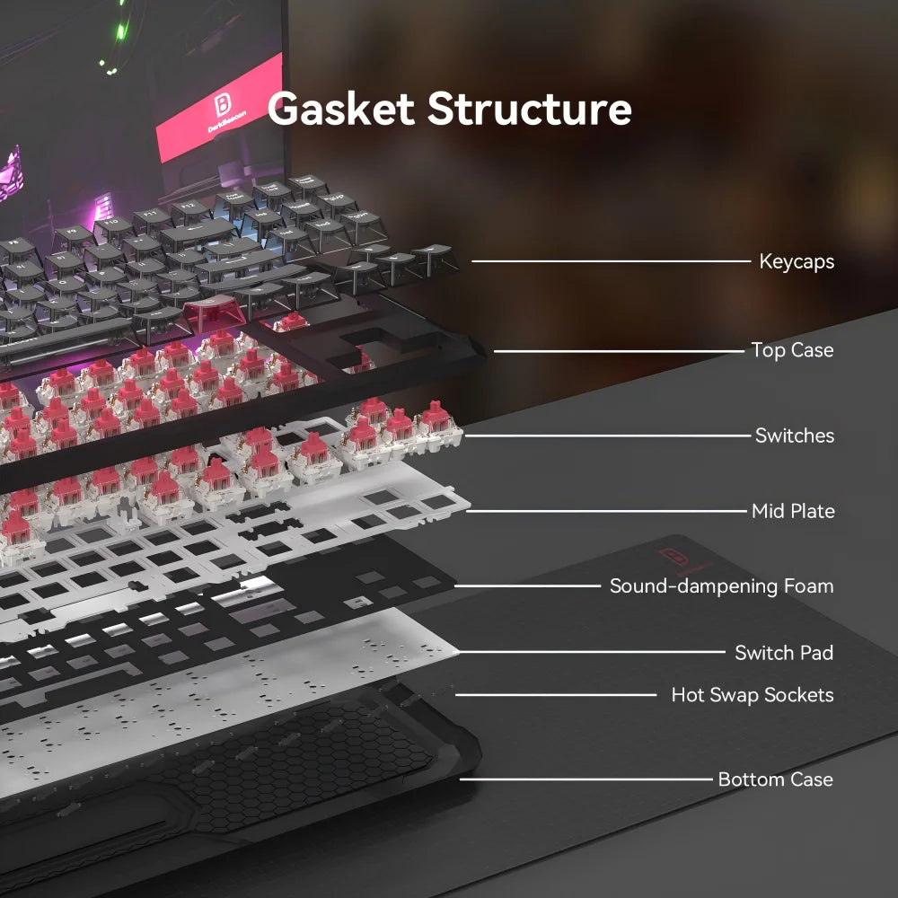 DarKBeacon RGB 87 Tasten kompaktes TKL-Keyboard, USB-kabelgebunden, Hot-Swappable, leise mechanische Tastatur für Windows-Laptop, PC, Gaming und Arbeit