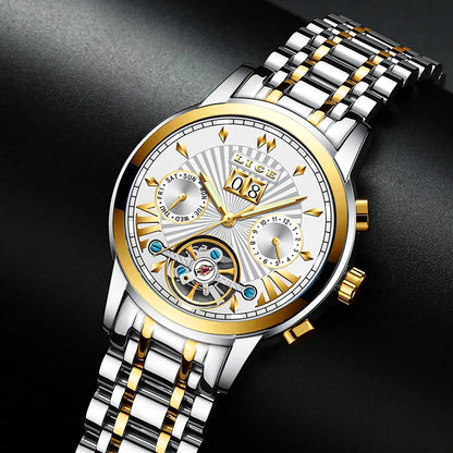 LIGE mekaniske automatiske armbåndsure til mænd – Luksuriøst ur i topklasse med tourbillon, elegant og vandtæt model, ideelt til arbejde eller formelle lejligheder.