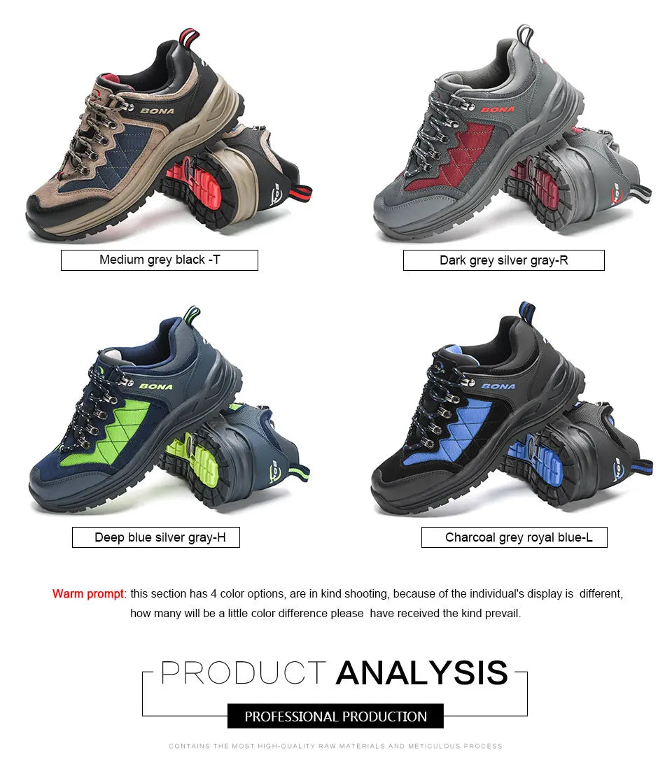 BONA 2023 New Designers Hiking Shoes Trekking Sneakers Men Shoes Man Trekking Walking Mansculino Fishing Camping Jogging Shoes