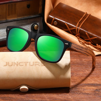 JUNCTURE Fashion Bamboo Wood Vintage Square Sunglasses Men Women Luxury Brand Designer Sun Glasses Wooden Driving UV400 Eyewear