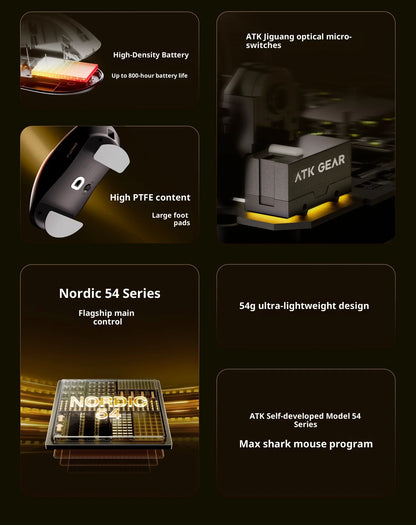 Mouse gaming wireless ATK X1 V2 Ultimate 2.0 Paw3950 Ultra, 54g, ușor, 750ips, latență redusă 0.163ms, 650ips, accesoriu nou, cadou