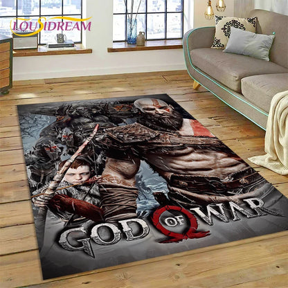 God of War Games Kratos Cartoon 3D Carpet Rug for Bedroom Living Room Home Sofa Decoration,Children Game Large Decor Floor Mat