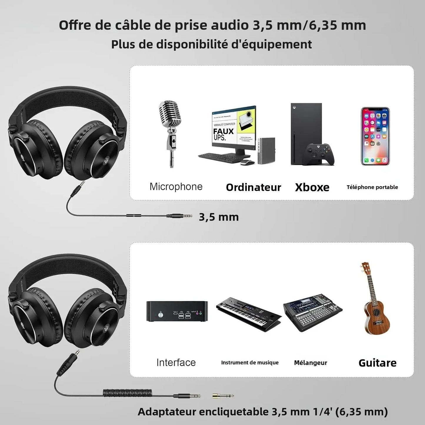 Studio Headphones DJ Headphones Professional 40kHz Hi-Res Stereo 3.5mm/6.35mm Audio Jack Wired Recording Headphone Audio Monitor