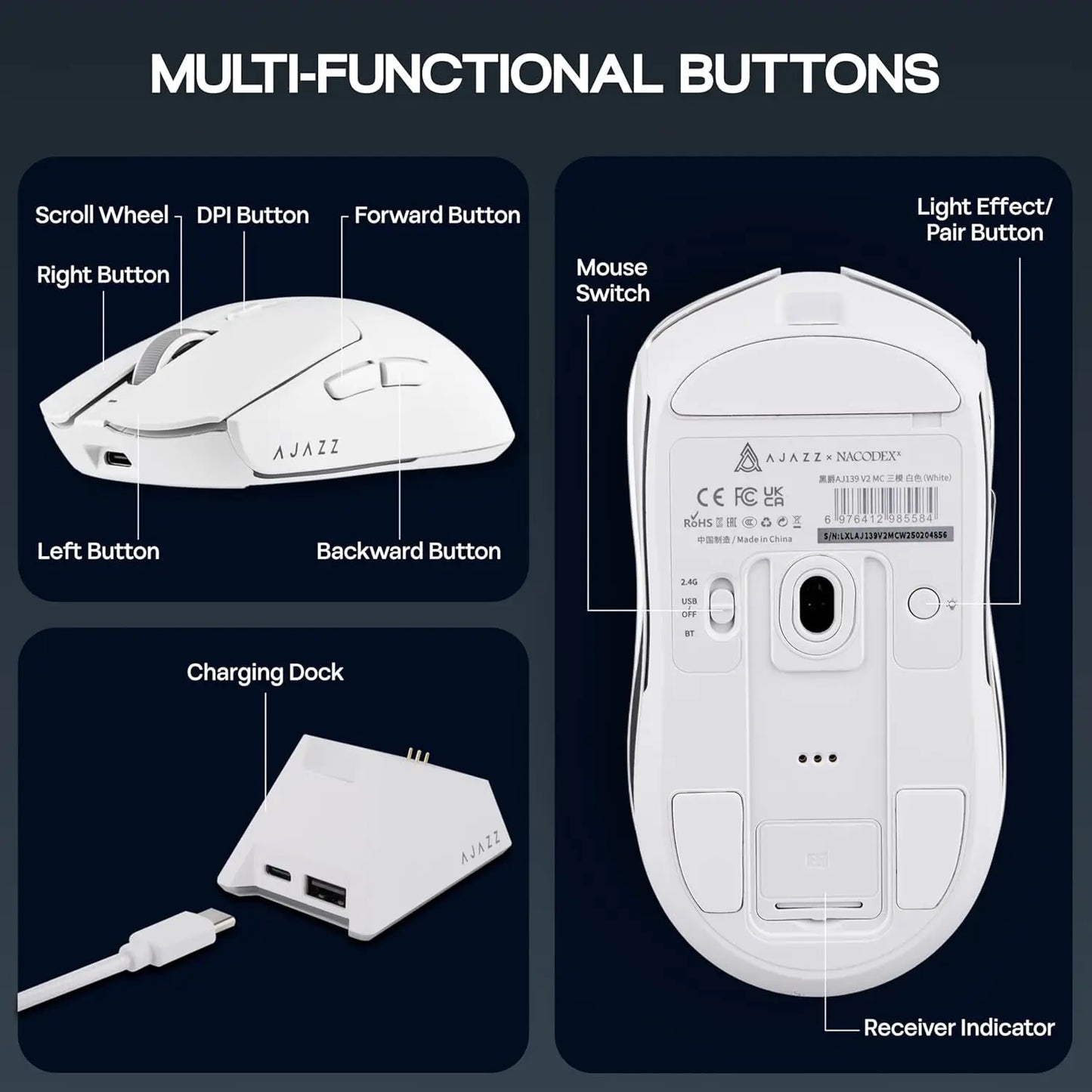 AJAZZ AJ139 V2 MC/AJ139 PRO kabellose Gaming-Maus mit PAW3311/PAW3395-Sensor, 12000DPI/26000DPI, 500mAh, Bluetooth-Gaming-Maus für PC