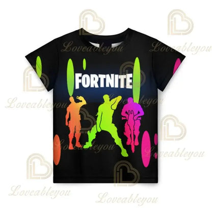 Fortnite-aiheinen uusi kesäinen lasten T-paita, 3D-painettu, pojille ja tytöille, katumuotia, aikuisten ja lasten vaatteet, hauska T-paita, pyöreäkauluksinen paita