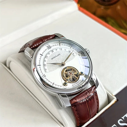 Montre mécanique automatique pour homme – Design squelette élégant, style « business casual » tendance, boîtier en alliage et bracelet en cuir, sans pile