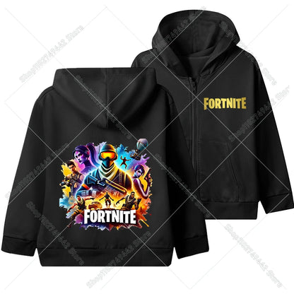 Juego de moda: sudaderas con capucha y cremallera de Fortnite. Chaqueta con capucha para niños. Sudadera fina de otoño. Ropa de manga larga para niño. Abrigo con capucha informal.