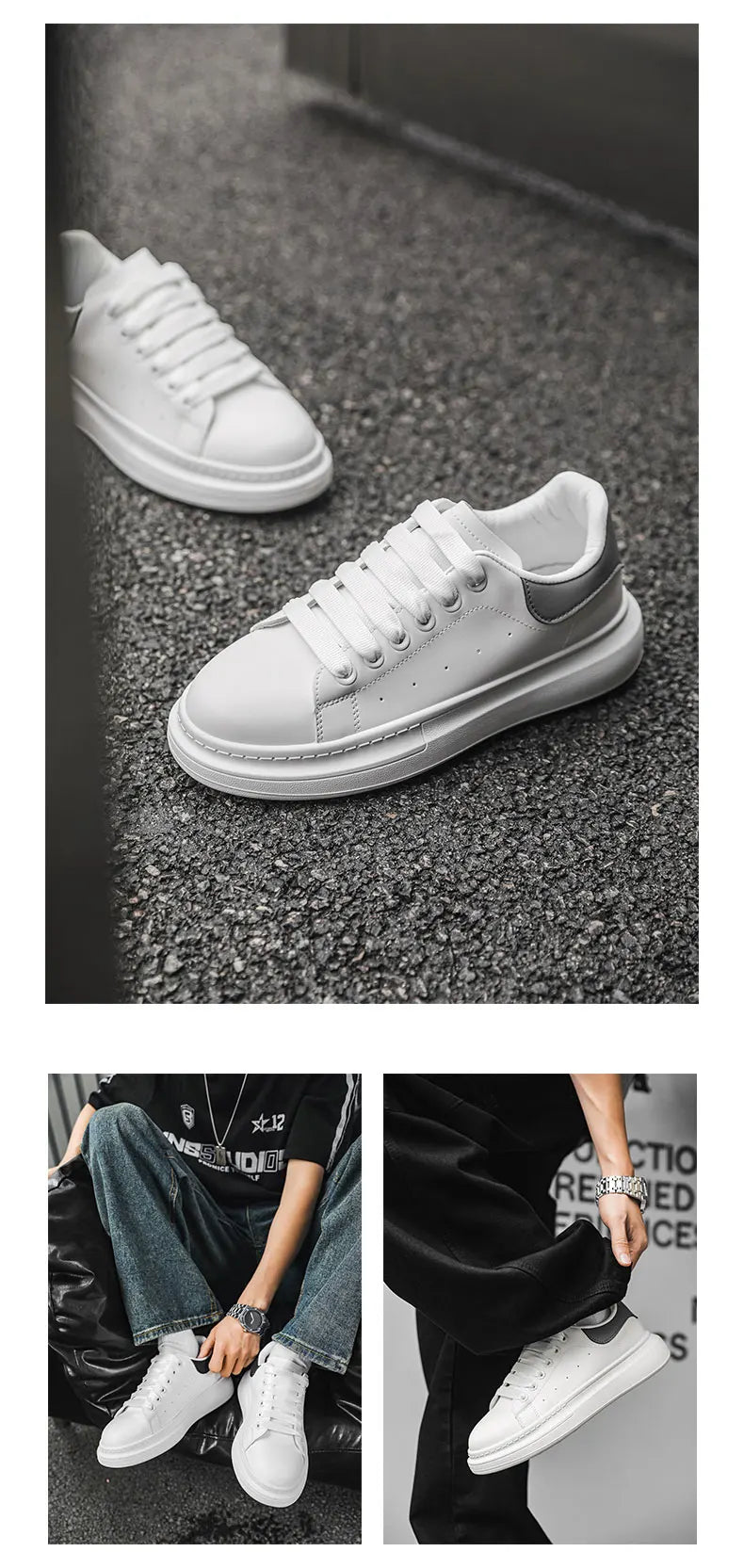 White Minimalist Sneakers for Men Comfy Leather Casual Sneakers Platform Skateboard Shoes Outdoor Low-Cut Men's Sports Shoes