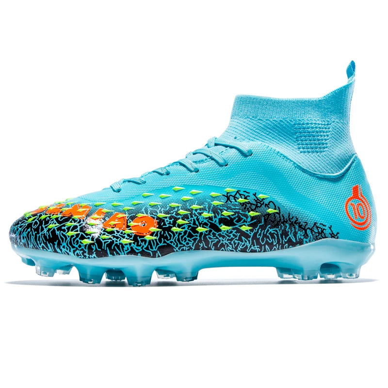 Chaussures de football pour hommes et femmes, chaussures de football à tige haute offrant un bon maintien de la cheville, chaussures d’entraînement légères et antidérapantes pour terrains intérieurs et extérieurs.